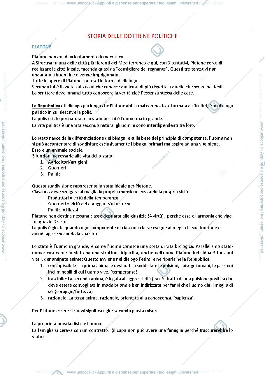 Anteprima pagina 1 — Riassunto storia delle dottrine politiche 