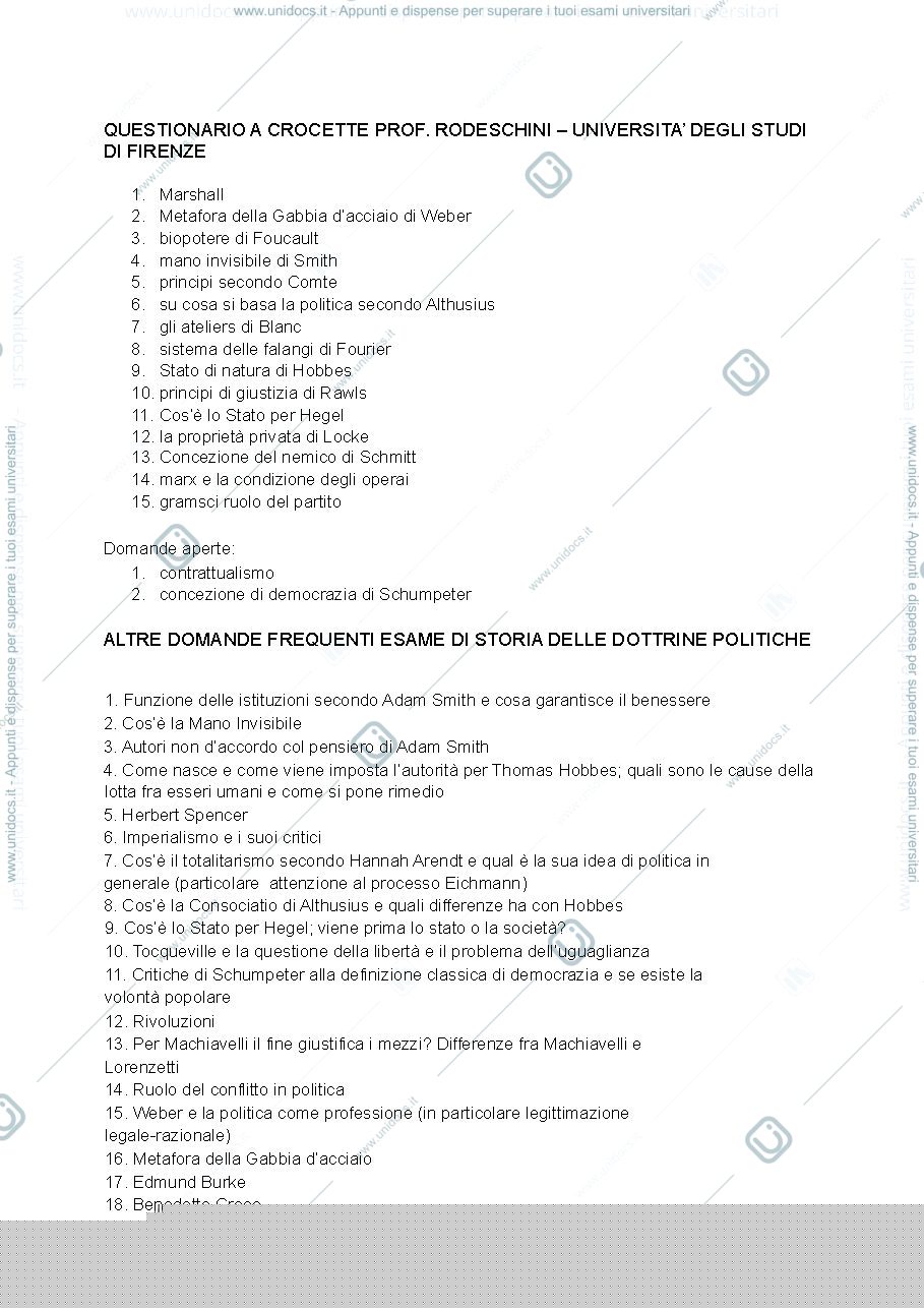Anteprima pagina 1 — Domande esame + crocette 2021 dell'esame della professoressa Rodeschini UNIFI 
