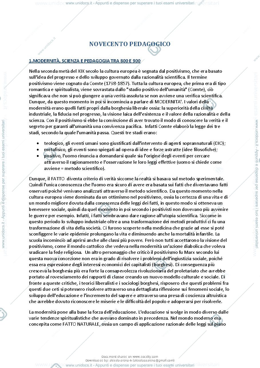 Anteprima pagina 2 — Riassunto novecento pedagogico