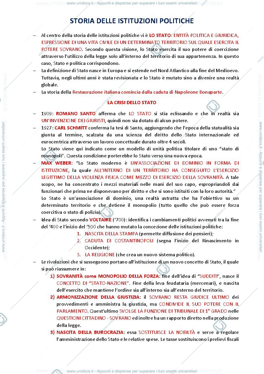 Anteprima pagina 1 — storia delle istituzioni politiche - sbobine complete Pennini - Rosboch