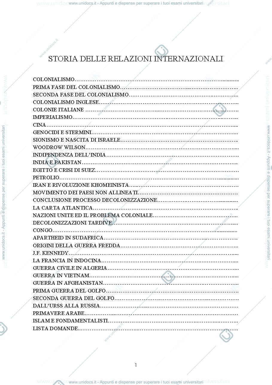 Anteprima pagina 1 — Storia delle relazioni internazionali