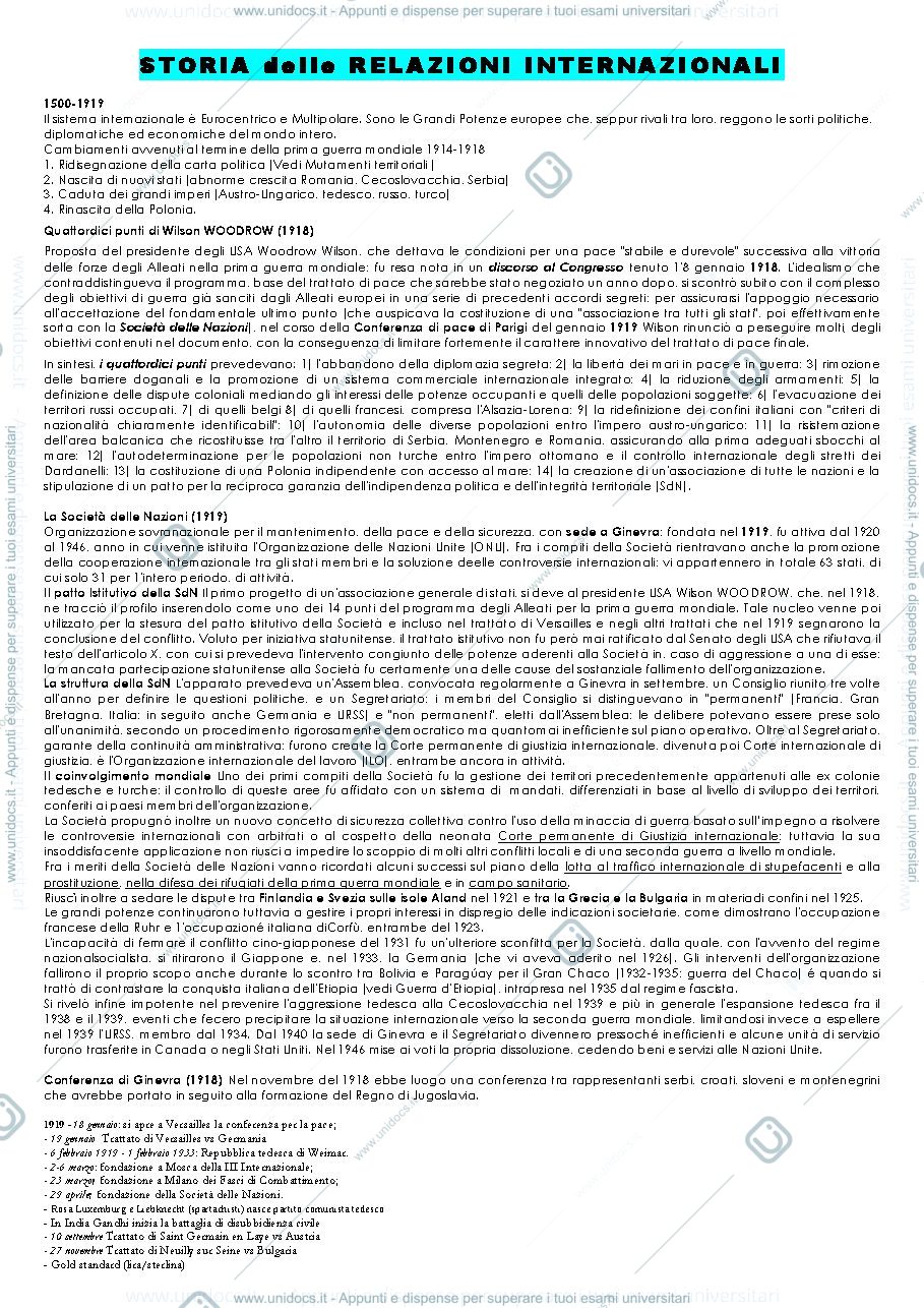 Anteprima pagina 1 — Storia delle relazioni internazionale- eventi principali