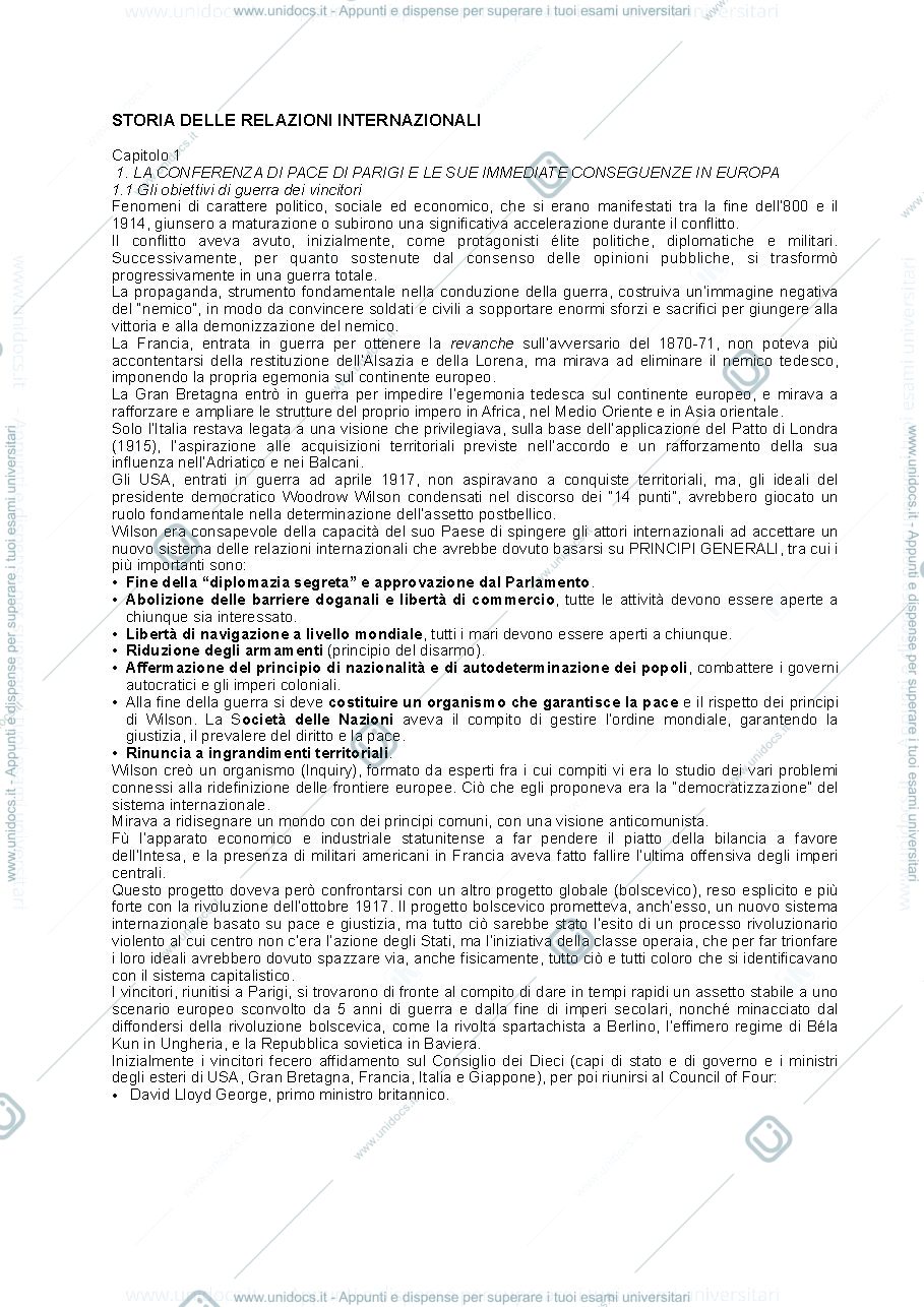 Anteprima pagina 1 — riassunto libro storia delle relazioni internazionali