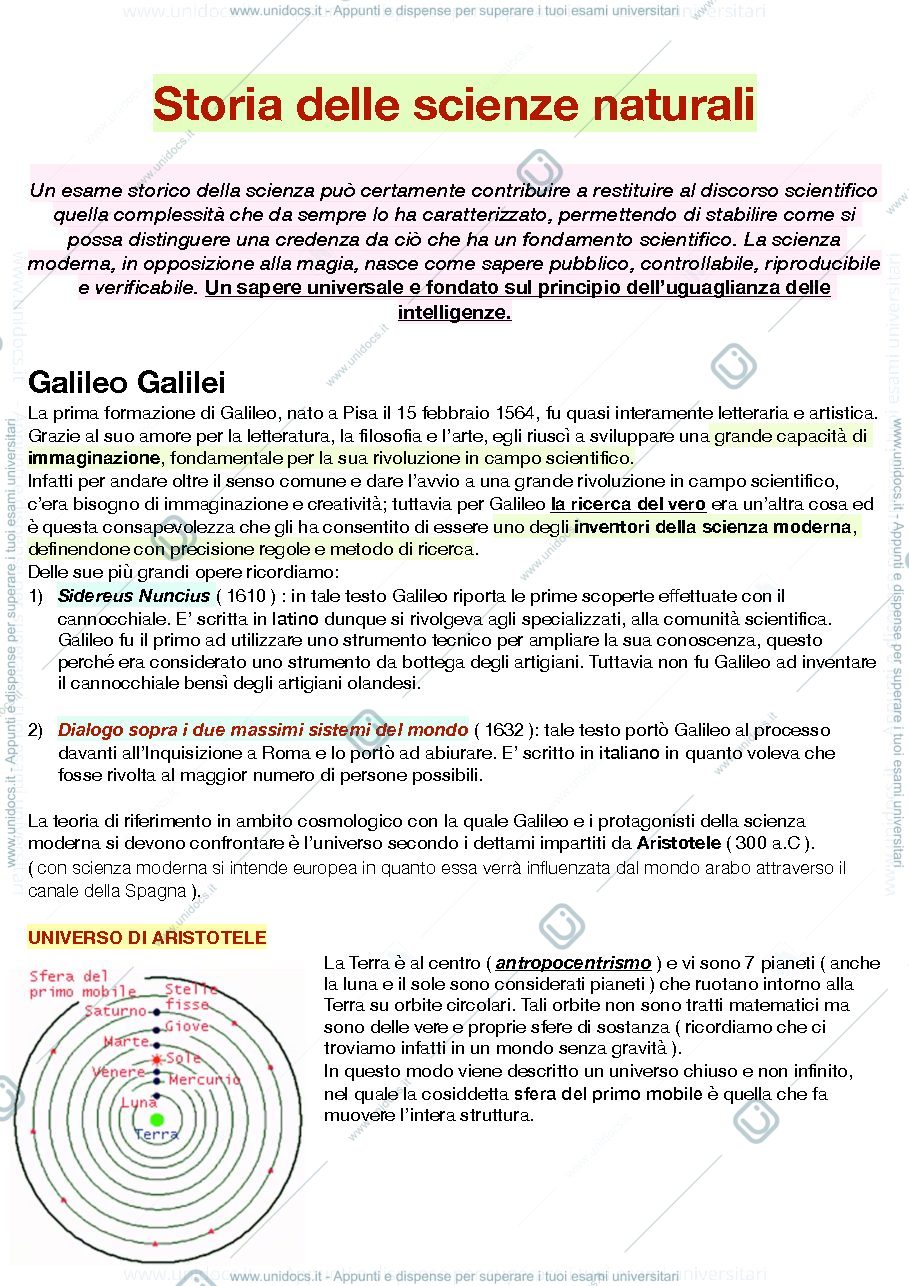 Anteprima pagina 1 — Storia delle scienze naturali 