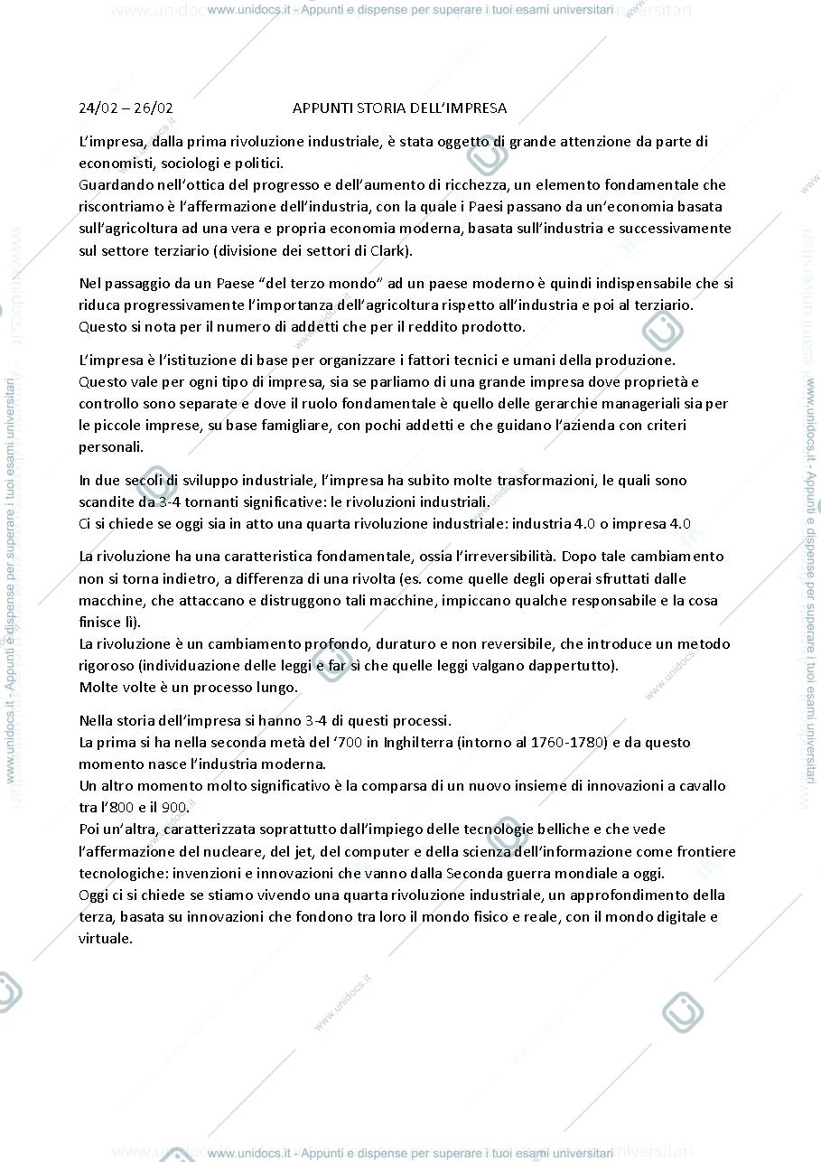 Anteprima pagina 1 — Riassunto Storia dell'impresa
