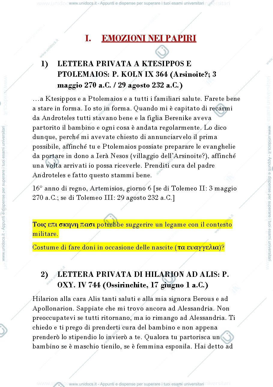Anteprima pagina 1 — Appunti Storia e cultura nei papiri 2022/2023