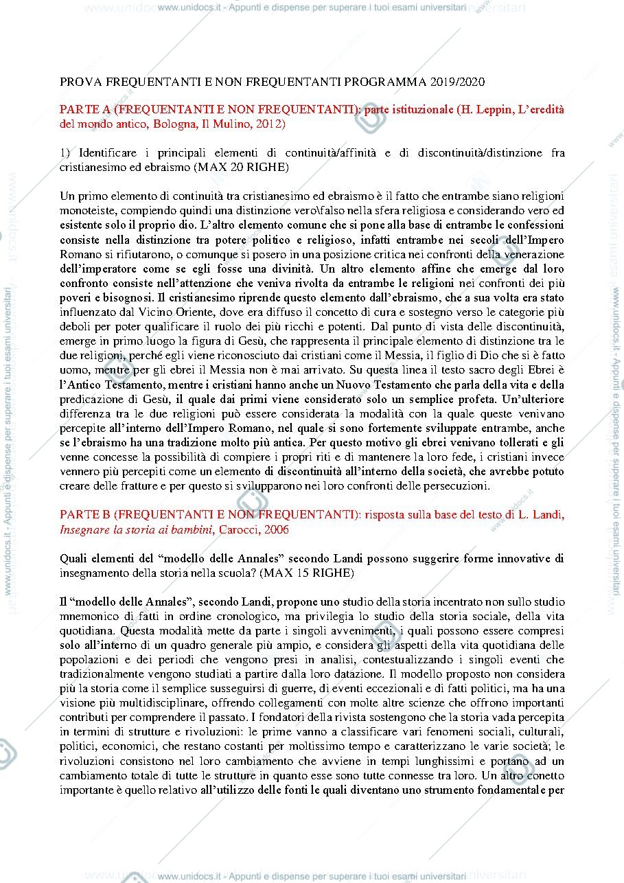Anteprima pagina 1 — esame di storia (frequentante-svolto)