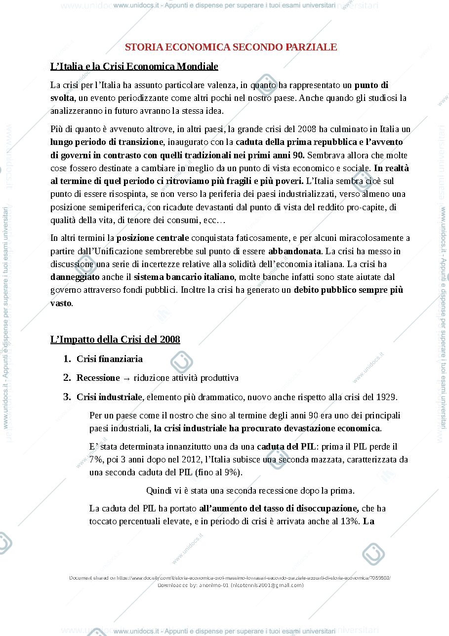 Anteprima pagina 2 — Storia Economica 2º parziale prof. Fornasari
