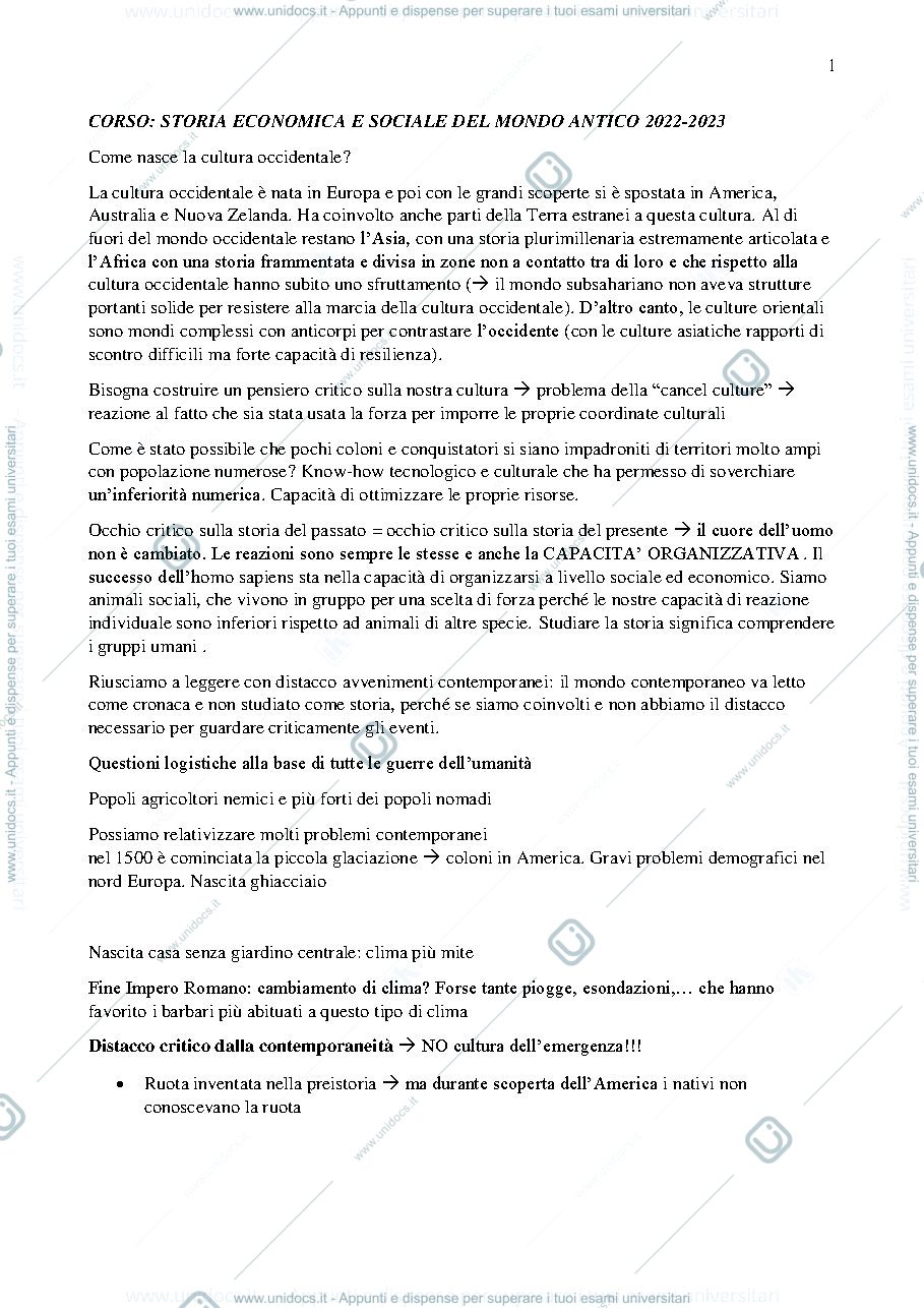 Anteprima pagina 1 — Appunti corso storia economica e sociale del mondo antico