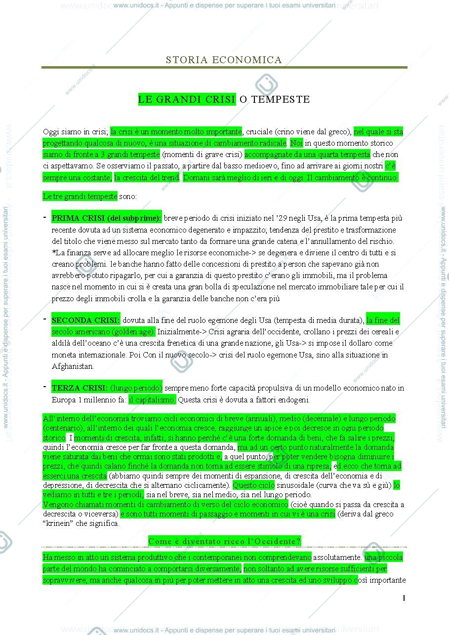 Anteprima pagina 1 — Appunti lezioni di Storia economica e sociale