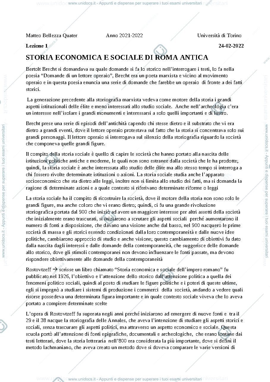 Anteprima pagina 1 — storia economica e sociale storia antica di mattia balbo 