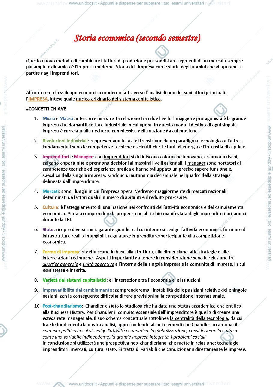 Anteprima pagina 1 — Storia economica 2 semestre