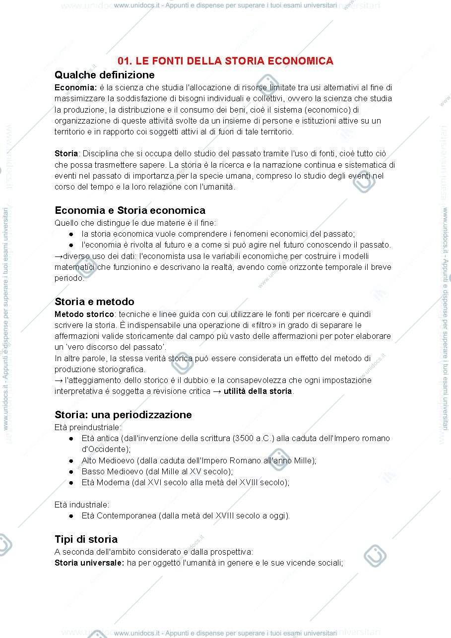 Anteprima pagina 1 — Appunti Storia Economica
