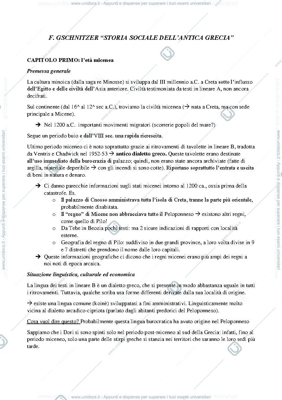 Anteprima pagina 1 — Riassunto "Storia sociale dell'antica Grecia" di F. Gschnitzer