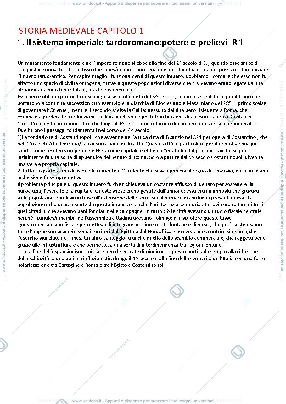 Anteprima pagina 1 — STORIA MEDIEVALE B RIASSUNTO PRIME DUE PARTI 