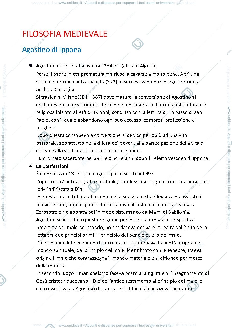 Anteprima pagina 1 — appunti filosofia medievale Muller Paola