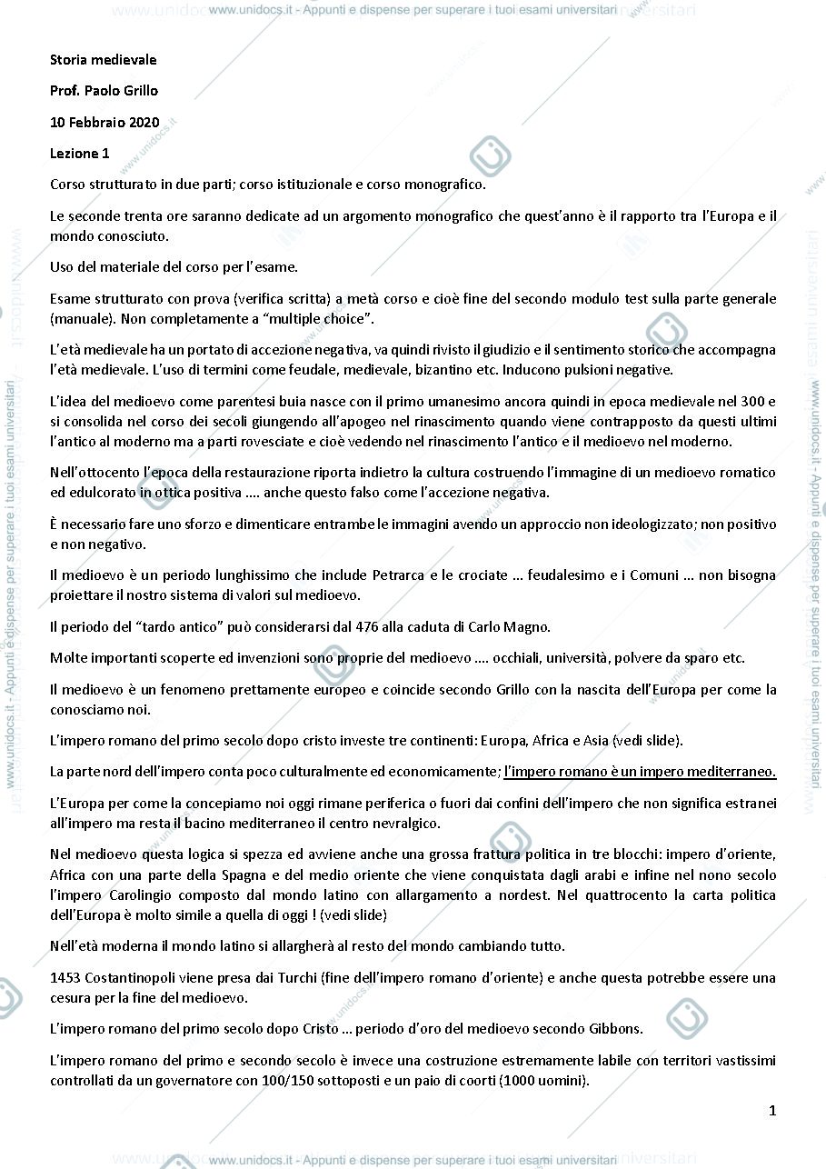 Anteprima pagina 1 — storia medievale
