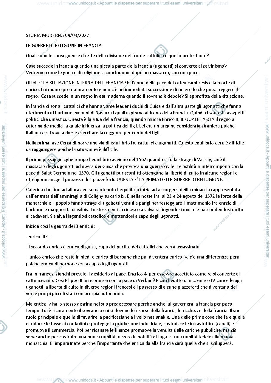Anteprima pagina 1 — le guerre di religione in francia