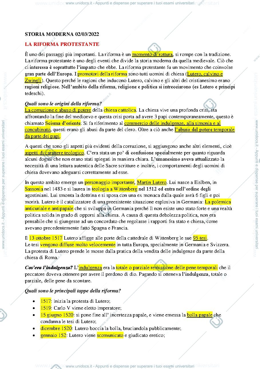 Anteprima pagina 1 — La riforma protestante