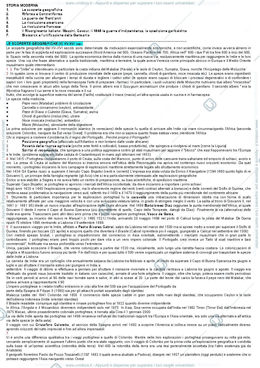 Anteprima pagina 1 — Appunti di Storia moderna