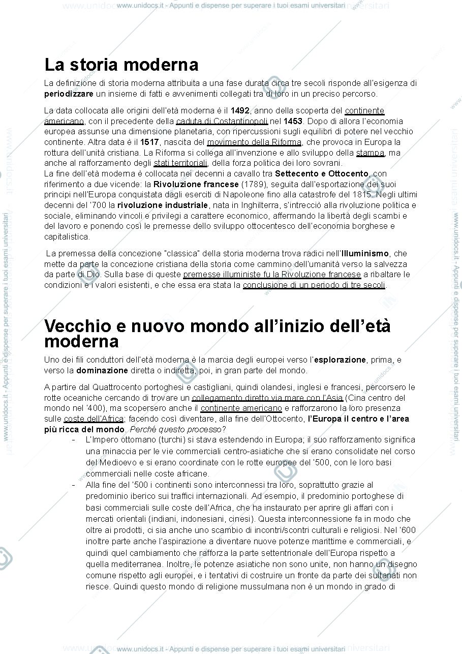 Anteprima pagina 1 — appunti storia moderna a.a. 2021/22