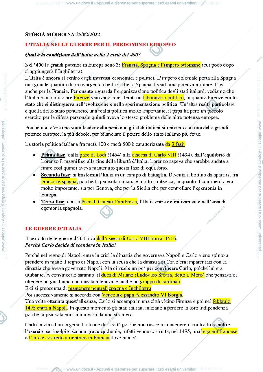Anteprima pagina 1 — L'italia nelle guerre per il predominio europeo