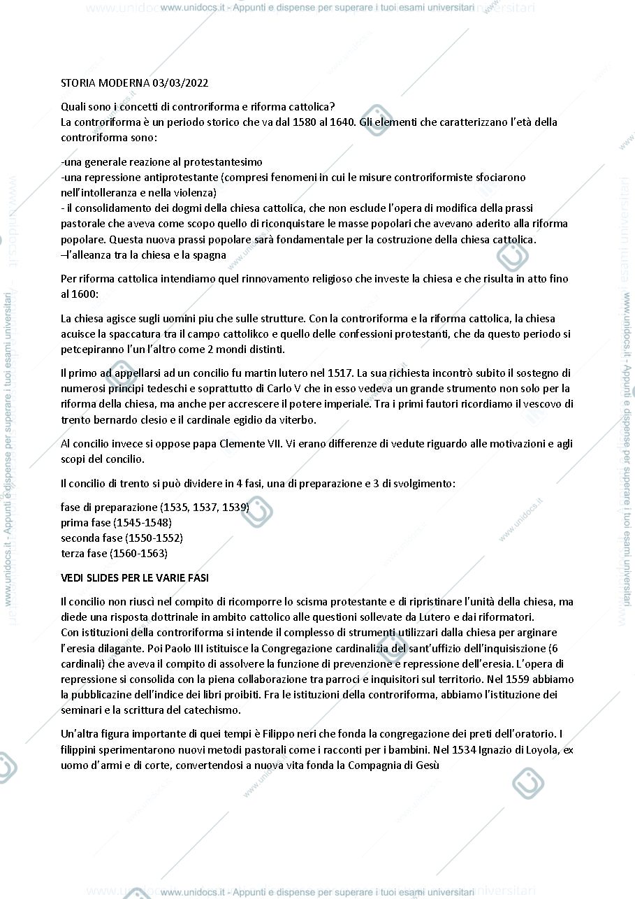 Anteprima pagina 1 — Controriforma e riforma cattolica