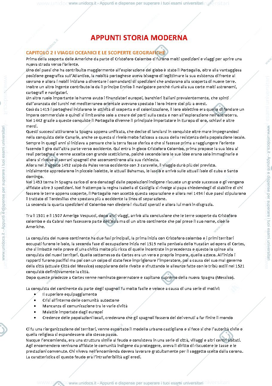Anteprima pagina 1 — Appunti storia moderna 