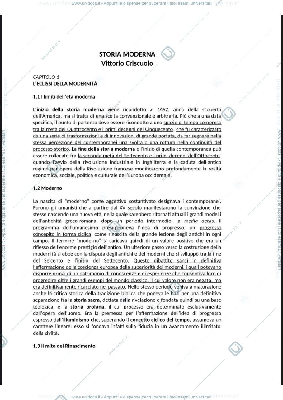 Anteprima pagina 1 — Storia moderna