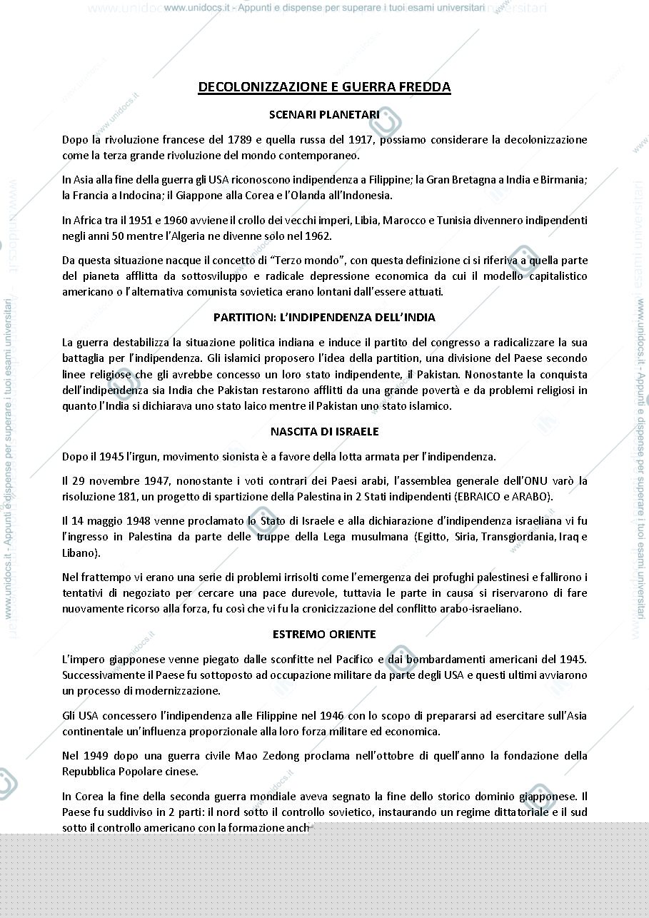 Anteprima pagina 1 — DECOLONIZZAZIONE E GUERRA FREDDA