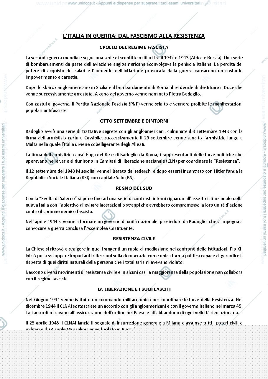 Anteprima pagina 1 — L'ITALIA IN GUERRA DAL FASCISMO ALLA RESISTENZA