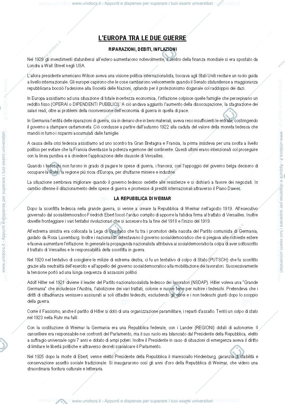Anteprima pagina 1 — L'EUROPA TRA LE DUE GUERRE