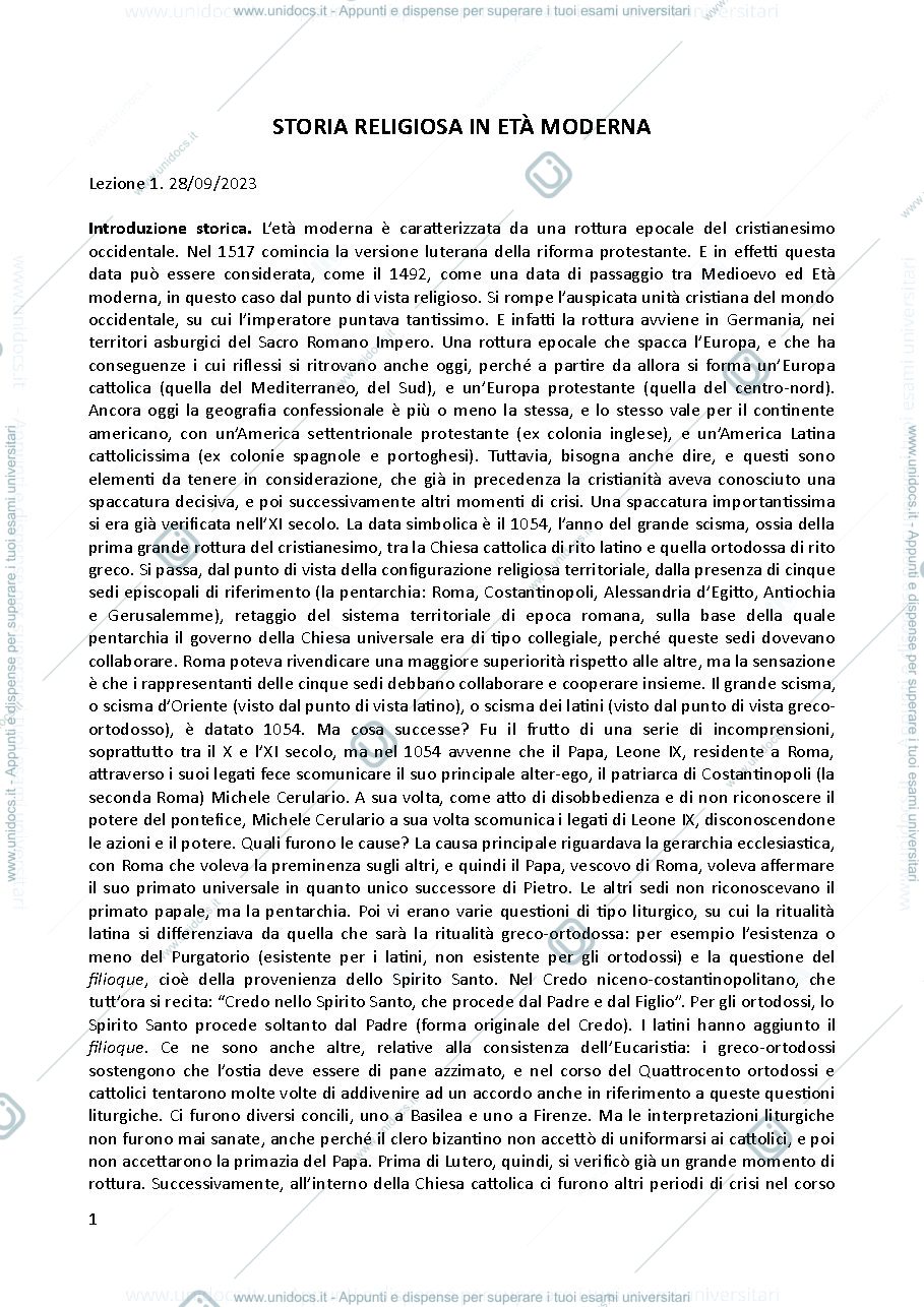 Anteprima pagina 1 — Storia religiosa in età moderna