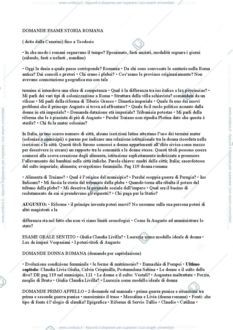 Anteprima pagina 1 — domande esame storia romana 