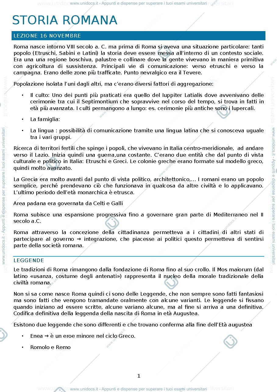 Anteprima pagina 1 — Appunti di storia romana
