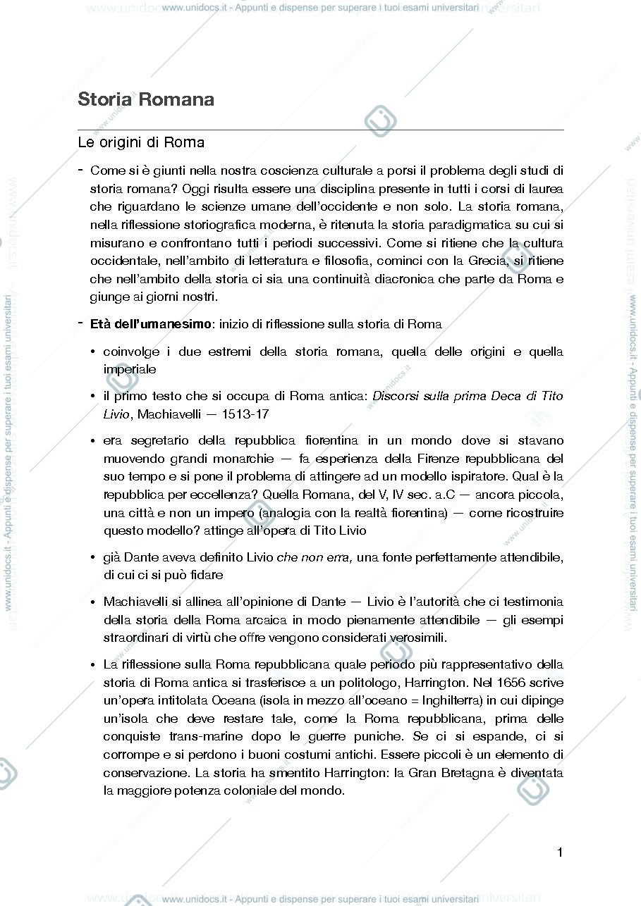 Anteprima pagina 1 — Storia romana, corso istituzionale