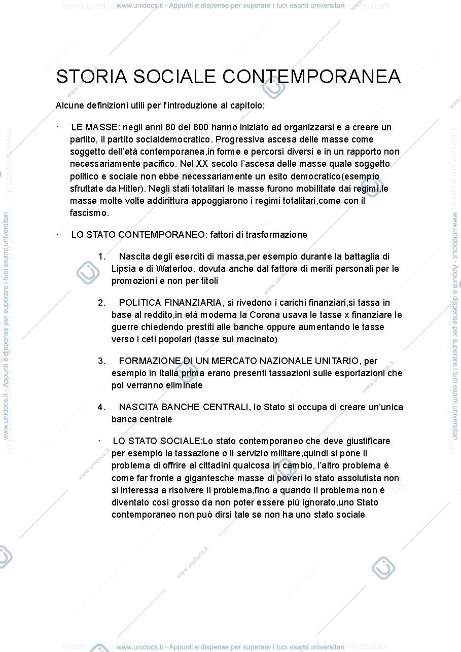 Anteprima pagina 1 — STORIA SOCIALE CONTEMPORANEA (1)