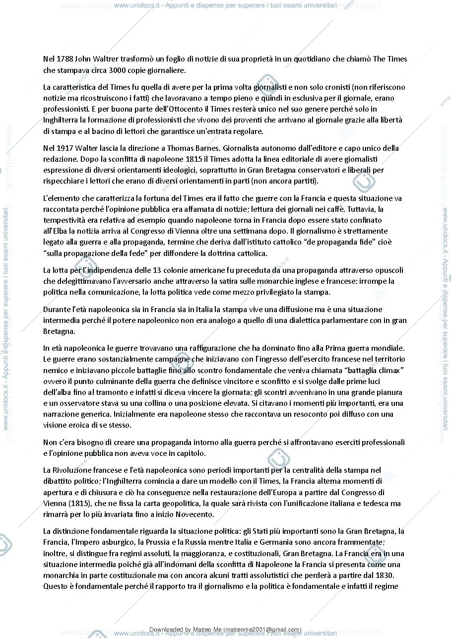 Anteprima pagina 3 — Storia del Giornalismo - Riassunto