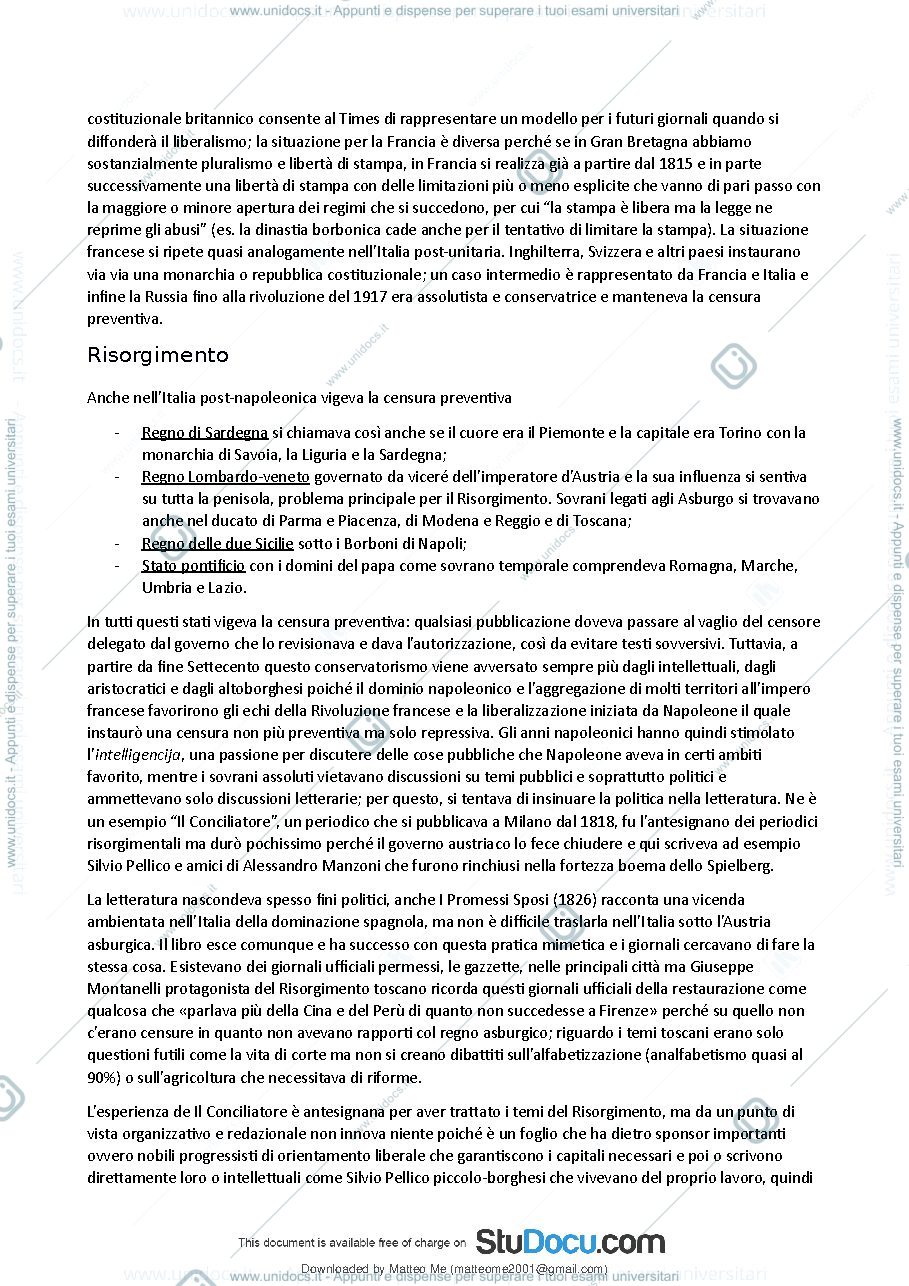 Anteprima pagina 4 — Storia del Giornalismo - Riassunto