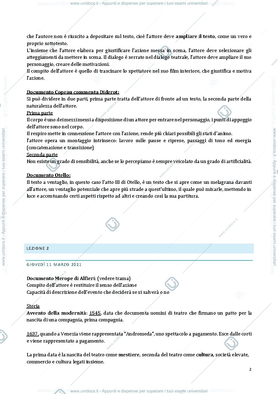 Anteprima pagina 2 — appunti storia, teorie e tecniche dell'attore 