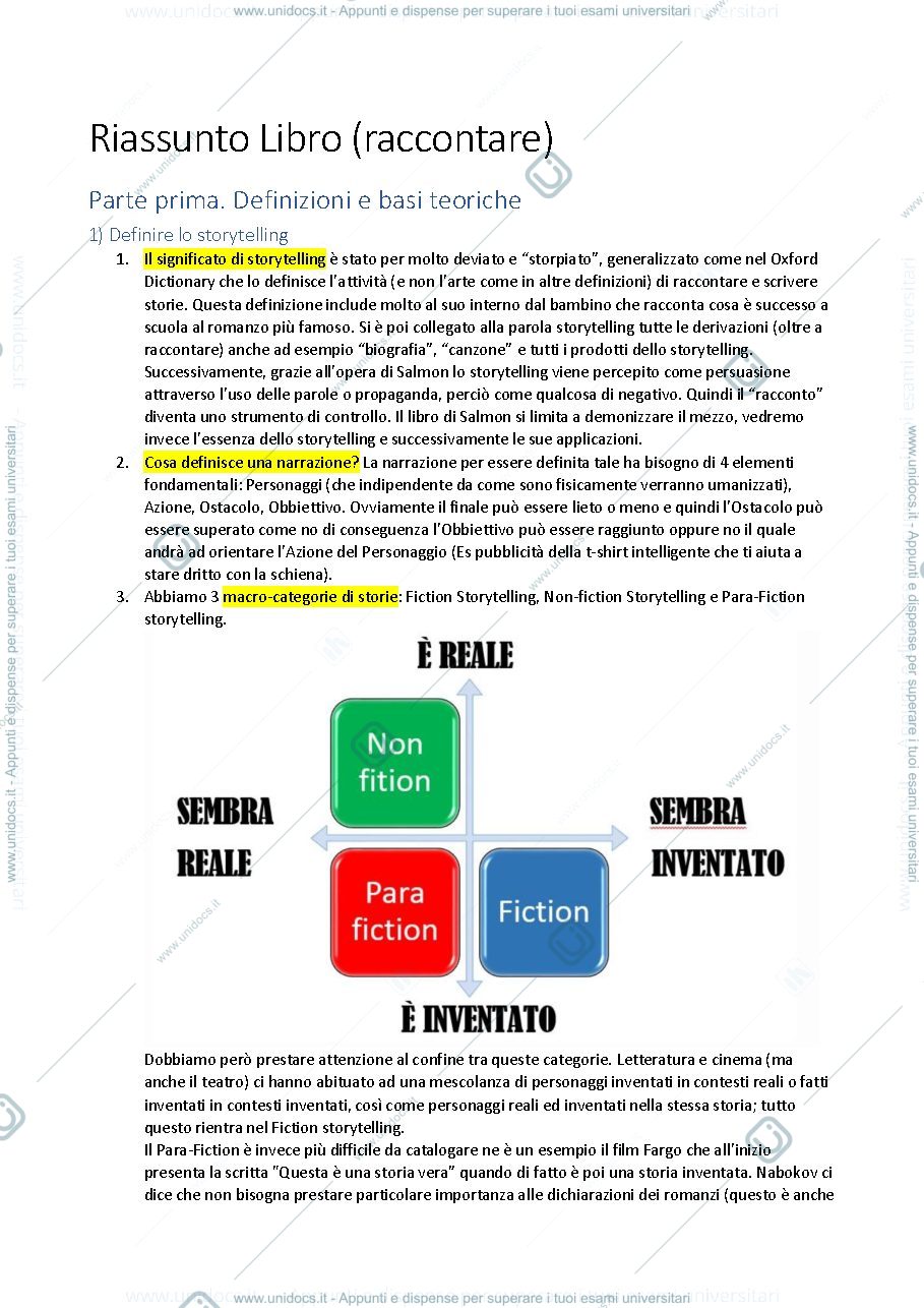 Anteprima pagina 1 — Riassunto libro Raccontare (di Perissinotto) 