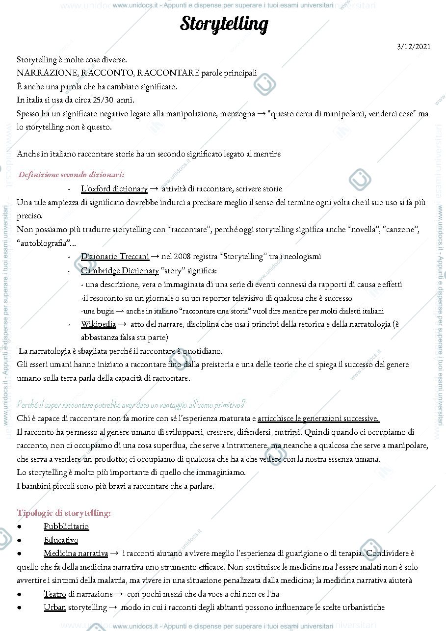 Anteprima pagina 1 — APPUNTI STORYTELLING B