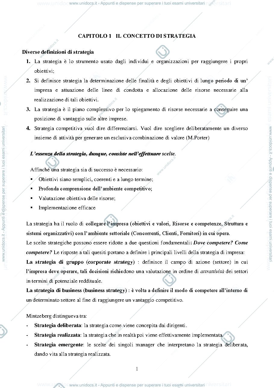 Anteprima pagina 1 — riassunto Strategia aziendale 