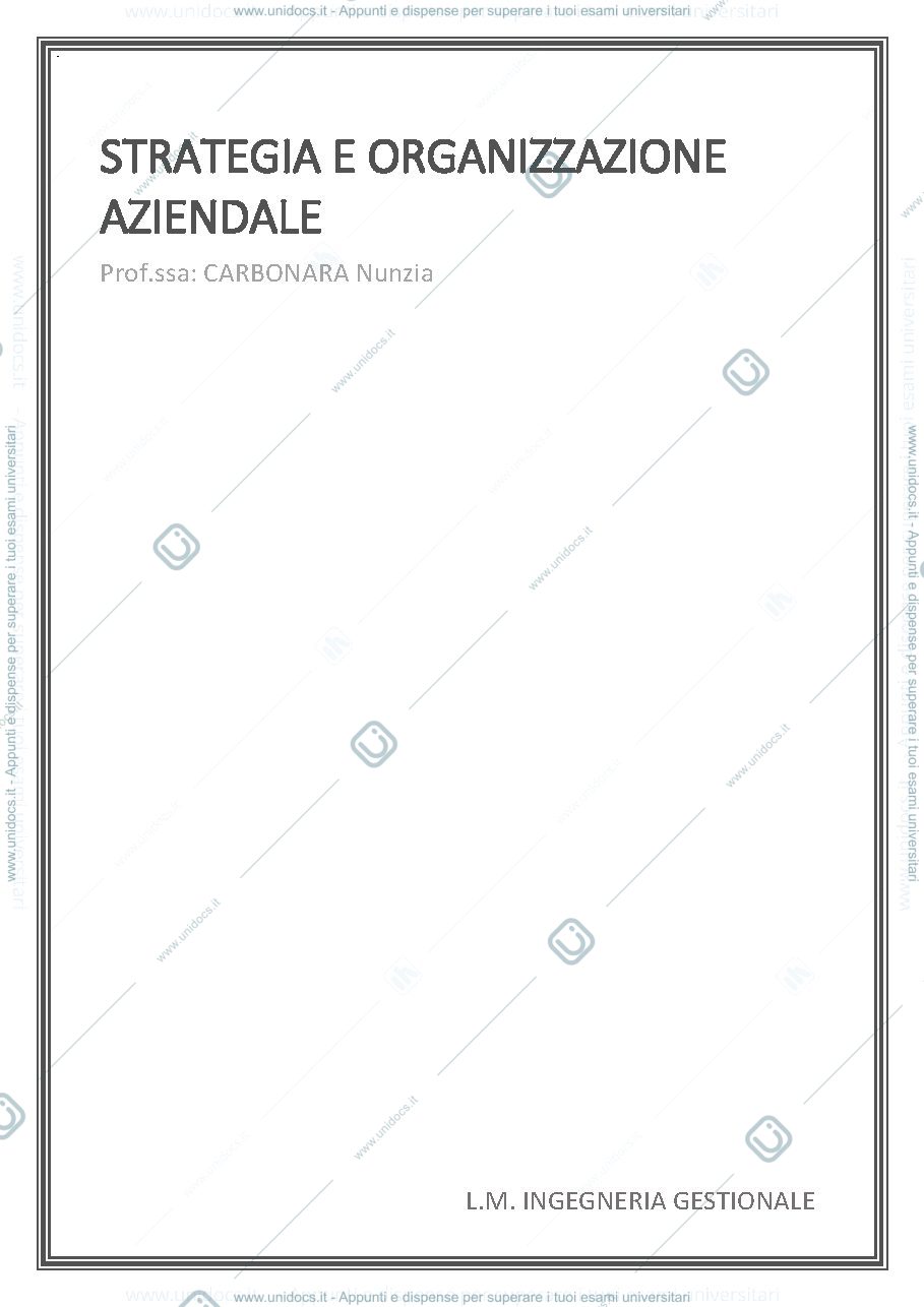 Anteprima pagina 1 — STRATEGIAA E ORGANIZZAZIONE AZIENDALE