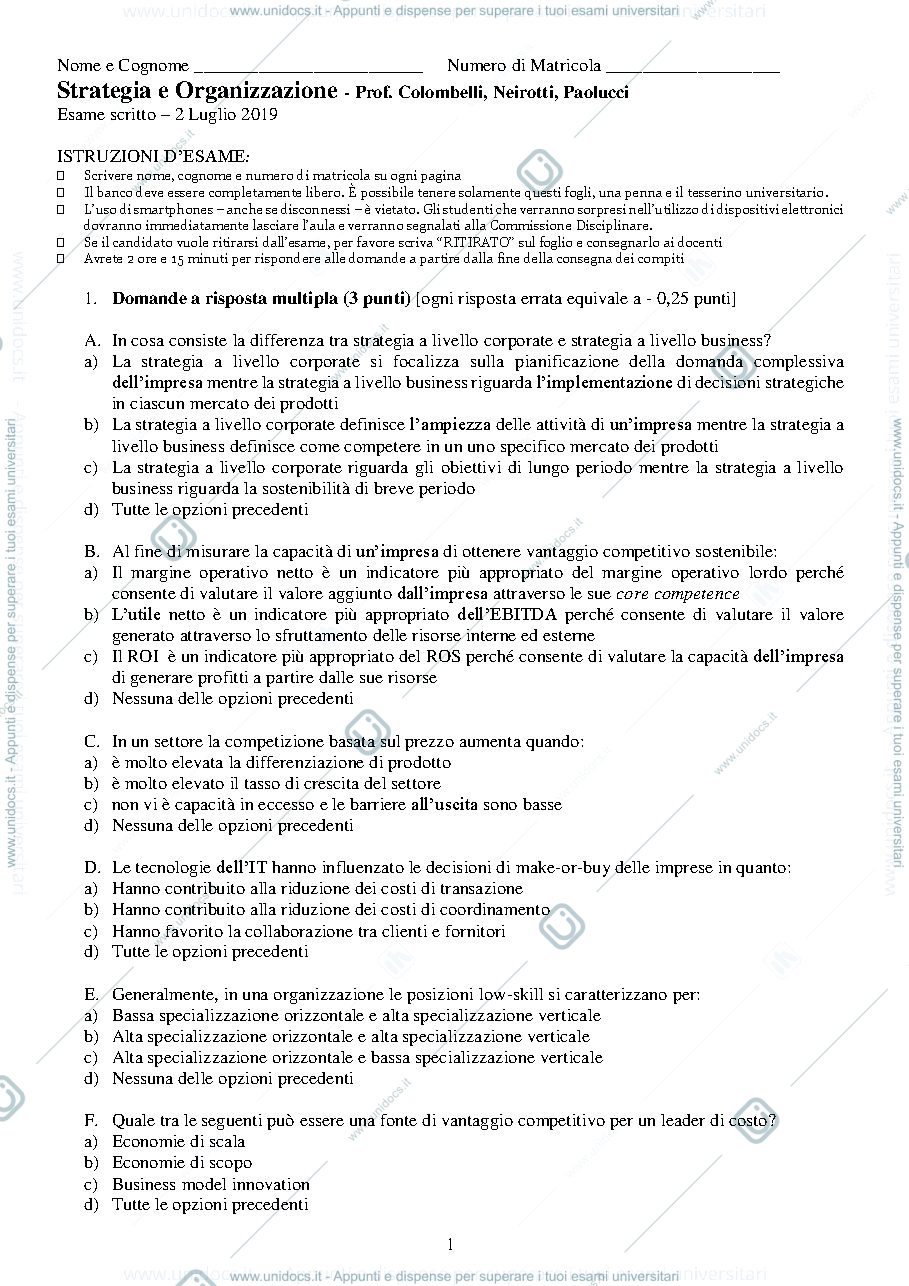 Anteprima pagina 1 — Esame 2 luglio 2019