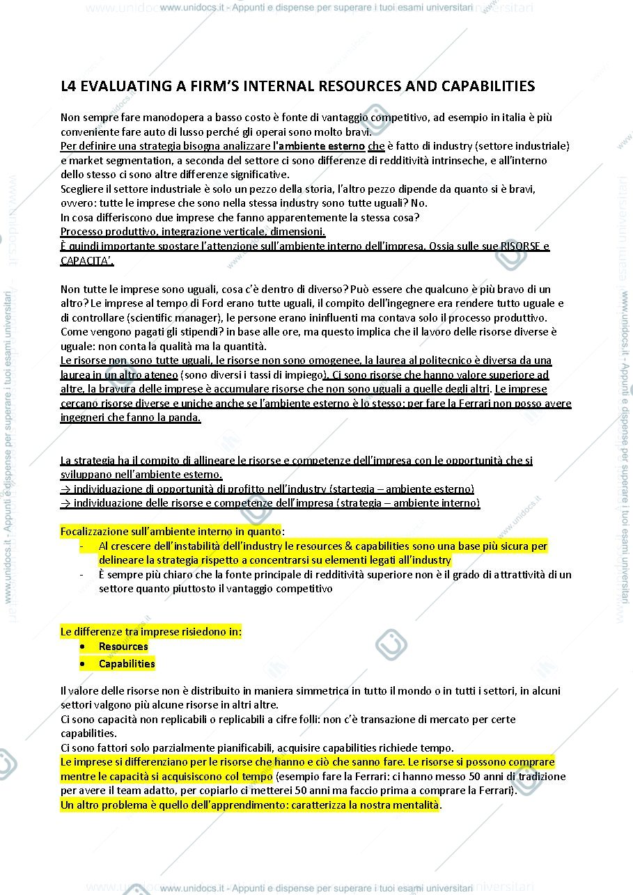 Anteprima pagina 1 — EVALUATING A FIRM’S INTERNAL RESOURCES AND CAPABILITIES