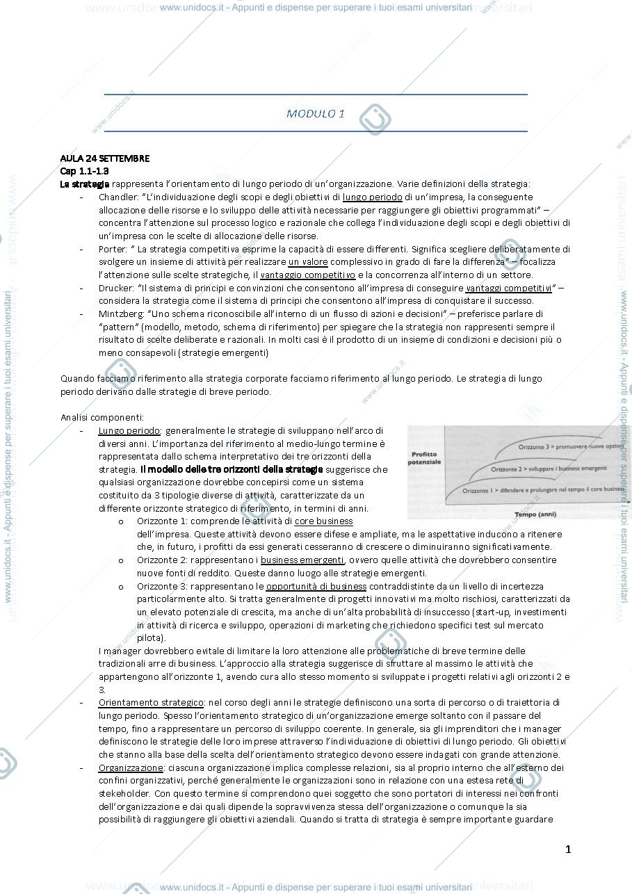 Anteprima pagina 1 — Riassunto Strategia aziendale