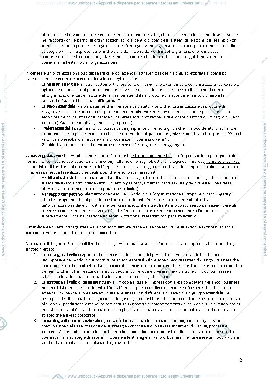 Anteprima pagina 2 — Riassunto Strategia aziendale