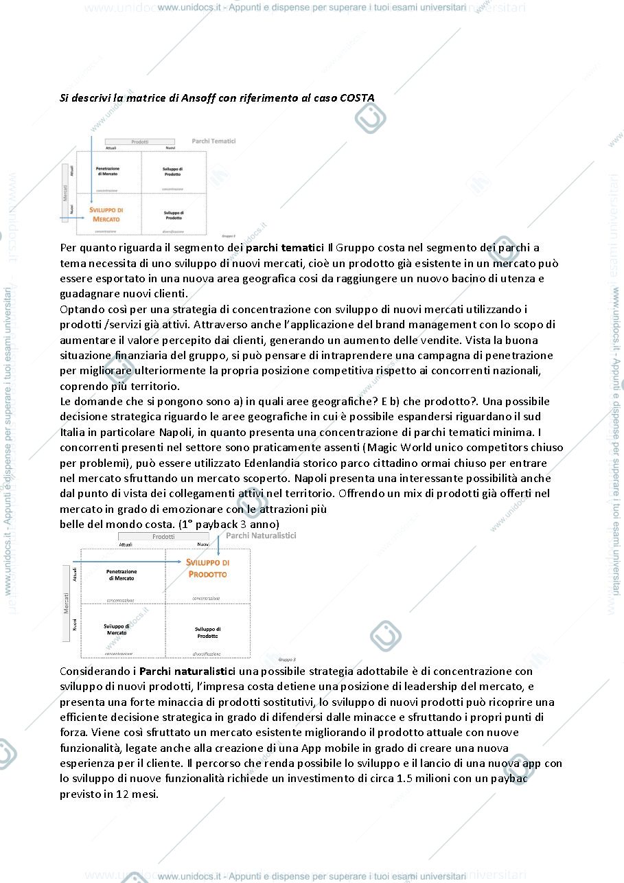 Anteprima pagina 1 — Possibili domande di Strategia e politica aziendale 