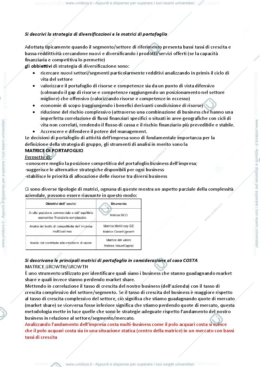 Anteprima pagina 2 — Possibili domande di Strategia e politica aziendale 
